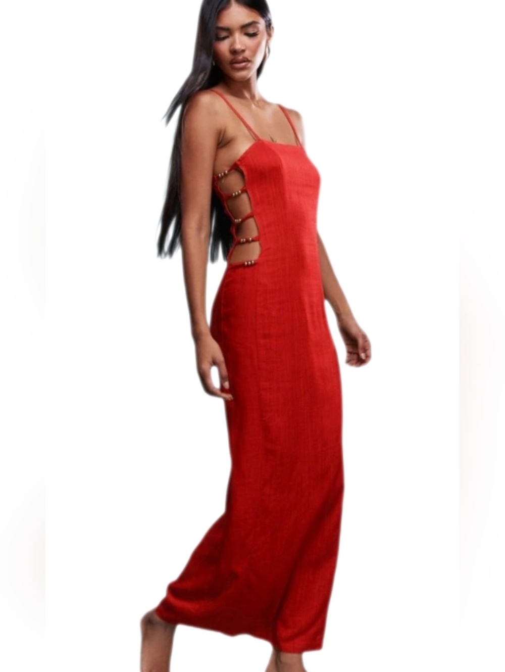 RARE Missguided Red Strappy Side-Cut Maxi Dress